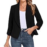 BSYUROS Women's Blazer 3/4 Sleeve Open Front Blazers Slim Fit Casual Work Lightweight Suit Jacket