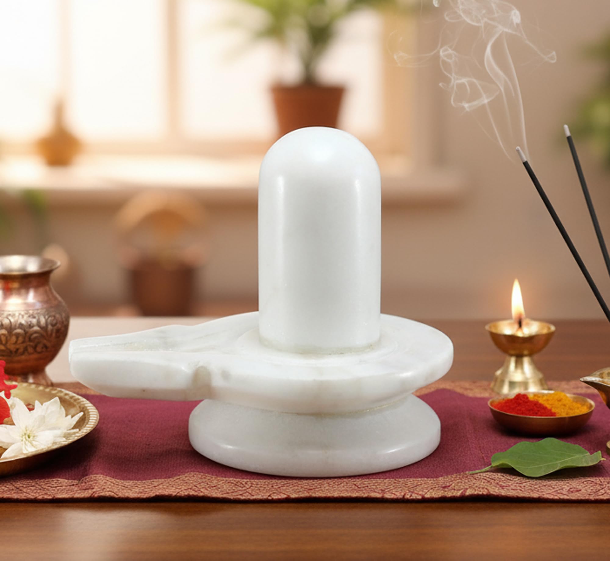 KLEO Marble Stone Shiva Lingam Shiv Ling Idol Murti Statue Sculpture - 3.5" White