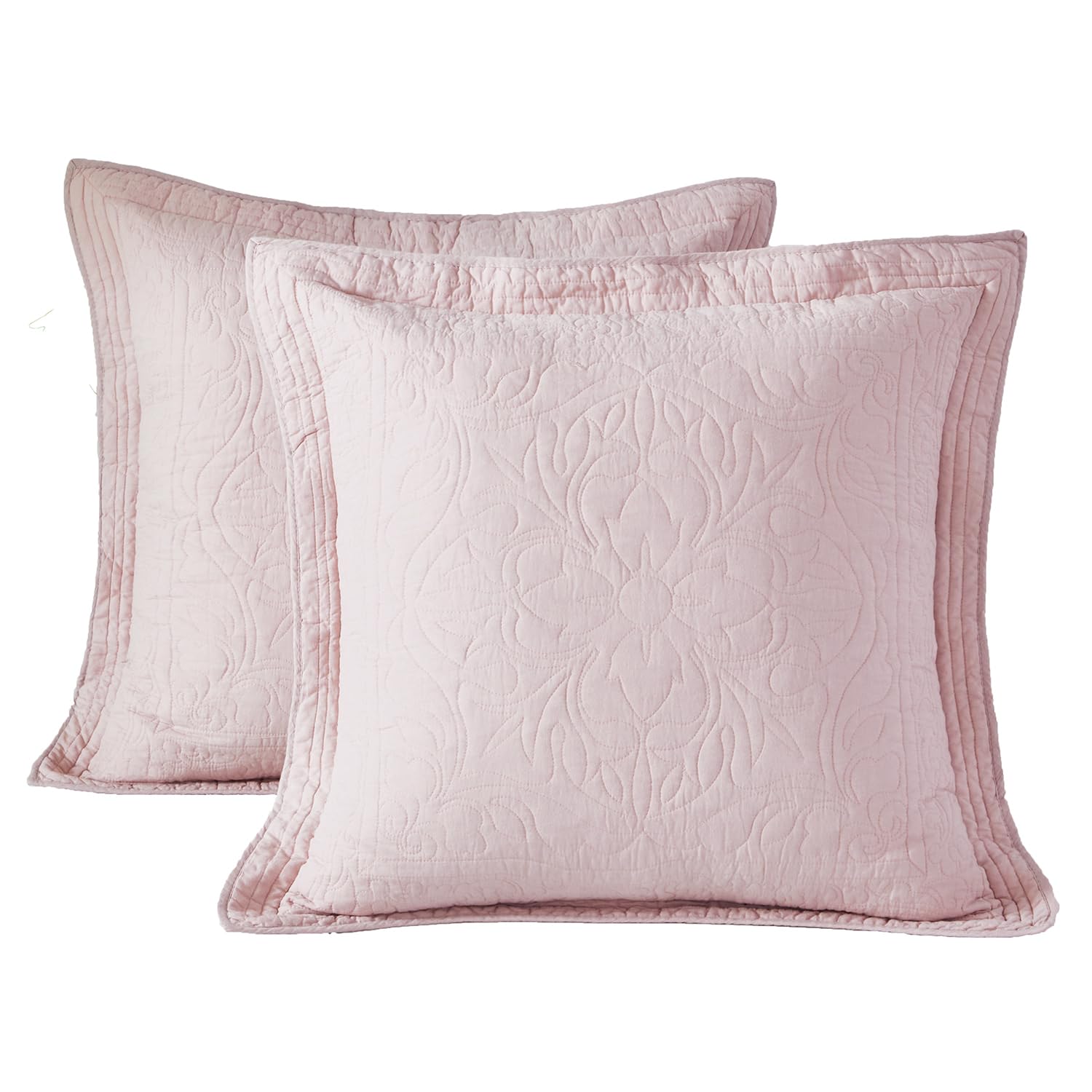 Photo 1 of WINLIFE 100% Cotton Quilted Euro Sham Covers, 2 Pack Cotton 26'' x 26'' Pillow Covers, Soft and Breathable Euro Shams, Square Pillow Shams, Dusty Pink