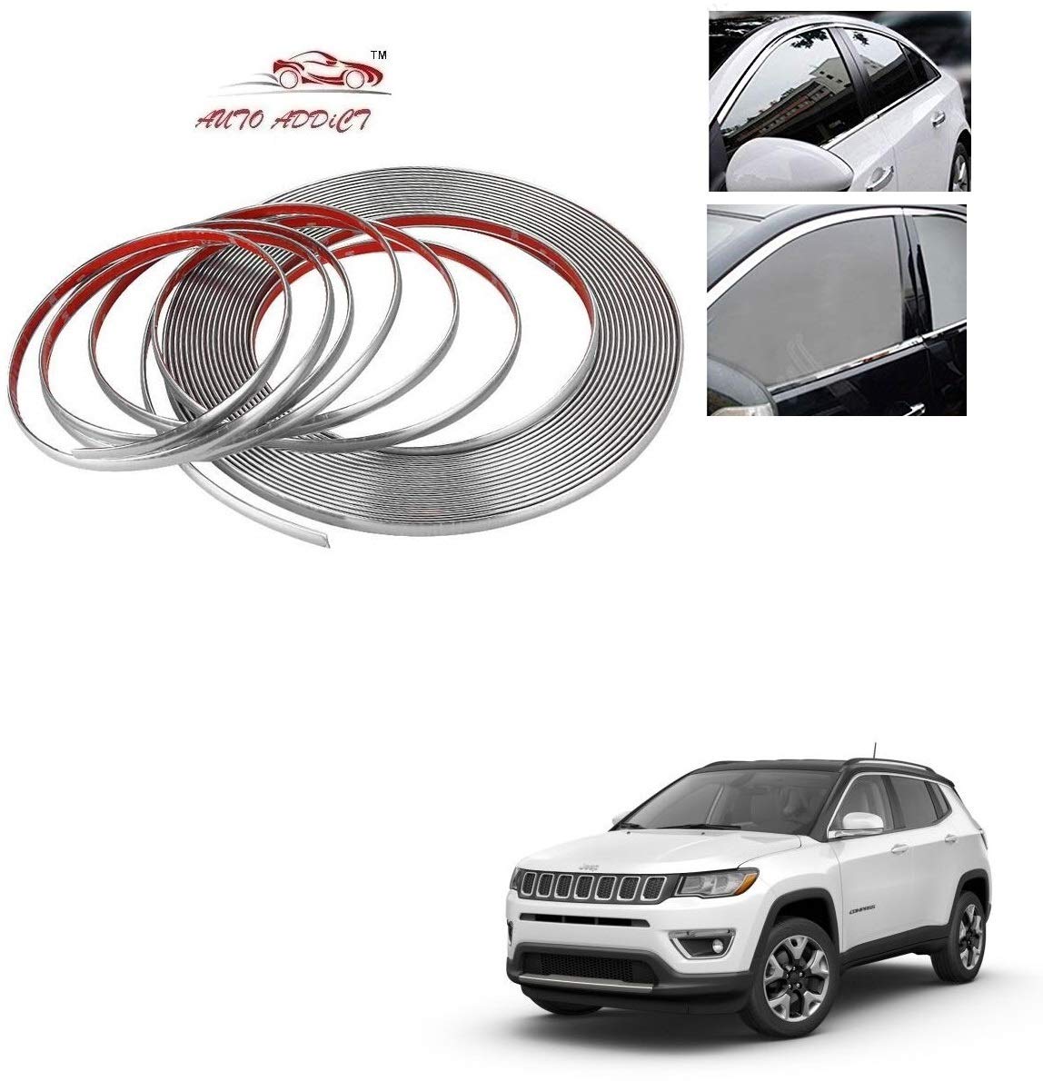 Auto Addict Car Side Window Door Beading Roll 10MM Silver Chrome Strip