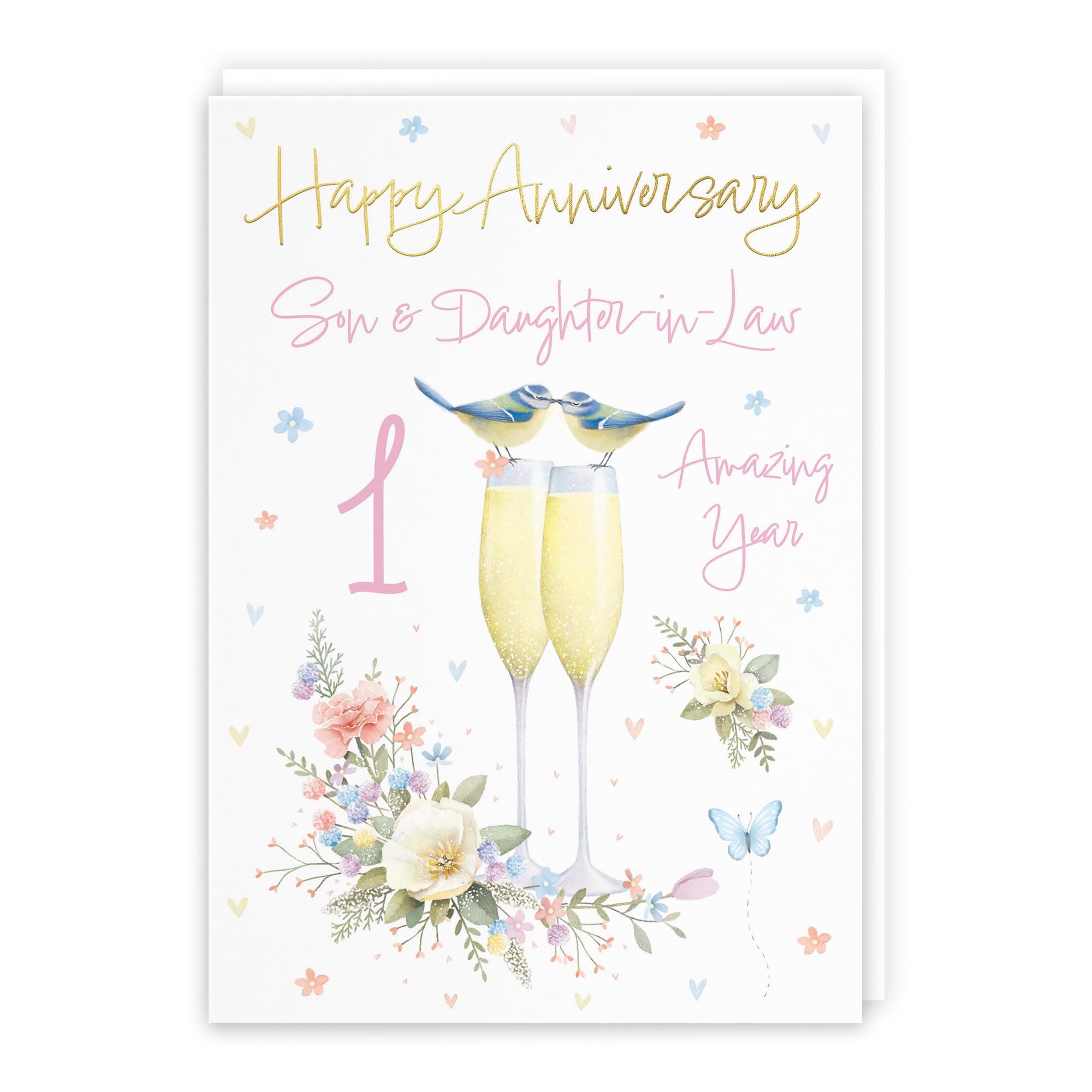 Hunts England - Son And Daughter-in-Law 1st Anniversary Card - A5 Size - Champagne Flutes - Gold Foil - 1st Anniversary Card For Son And Daughter-in-Law - Milo's Gallery