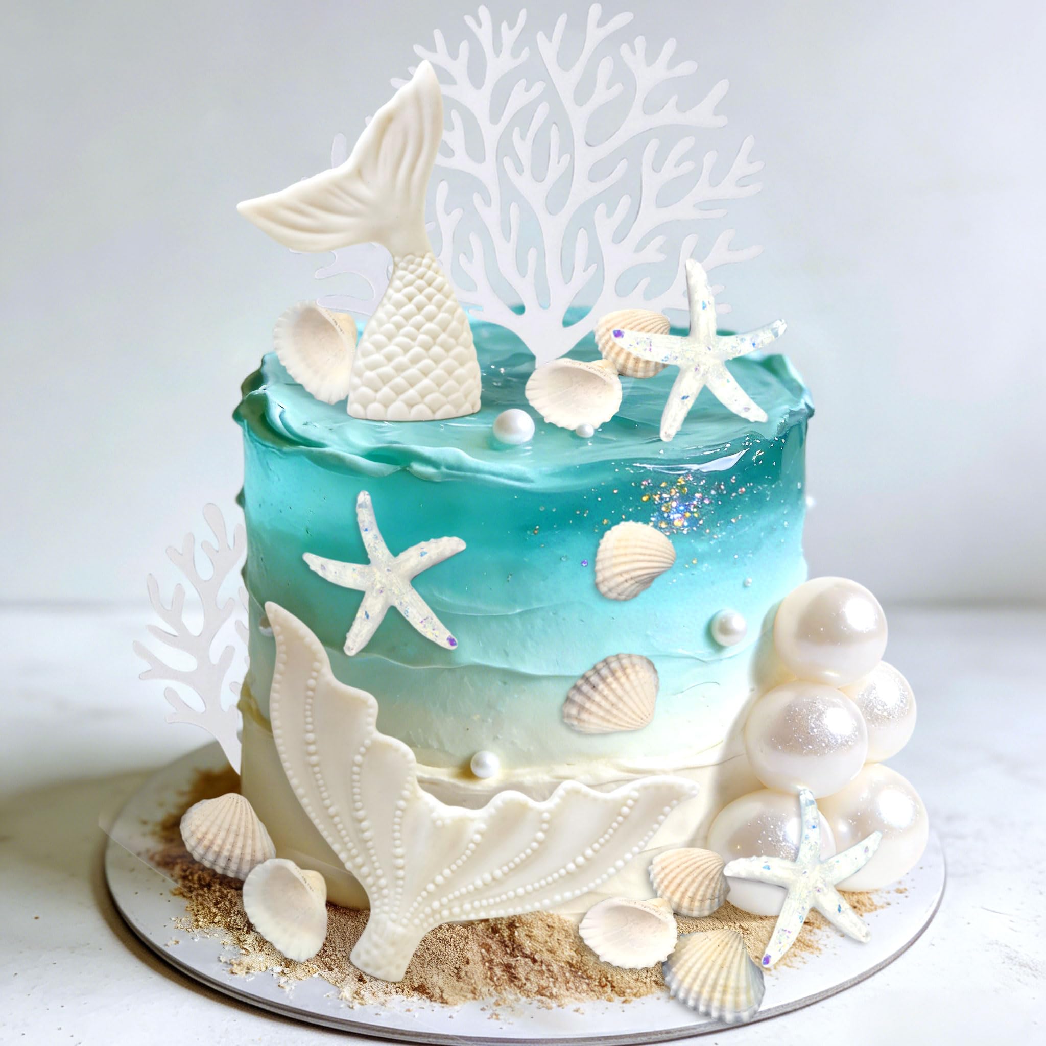 25PCS Shells Starfish Cake Decor Under the Sea Ocean Cake Decorations Summer Seashell Cake Topper for Sea Ocean Beach Mermaid Theme Baby Shower Wedding Decor Birthday Party Favor Supplies
