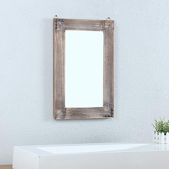 Womio Rustic Bathroom Mirrors for Wall,16" x 24" Wood Frame
