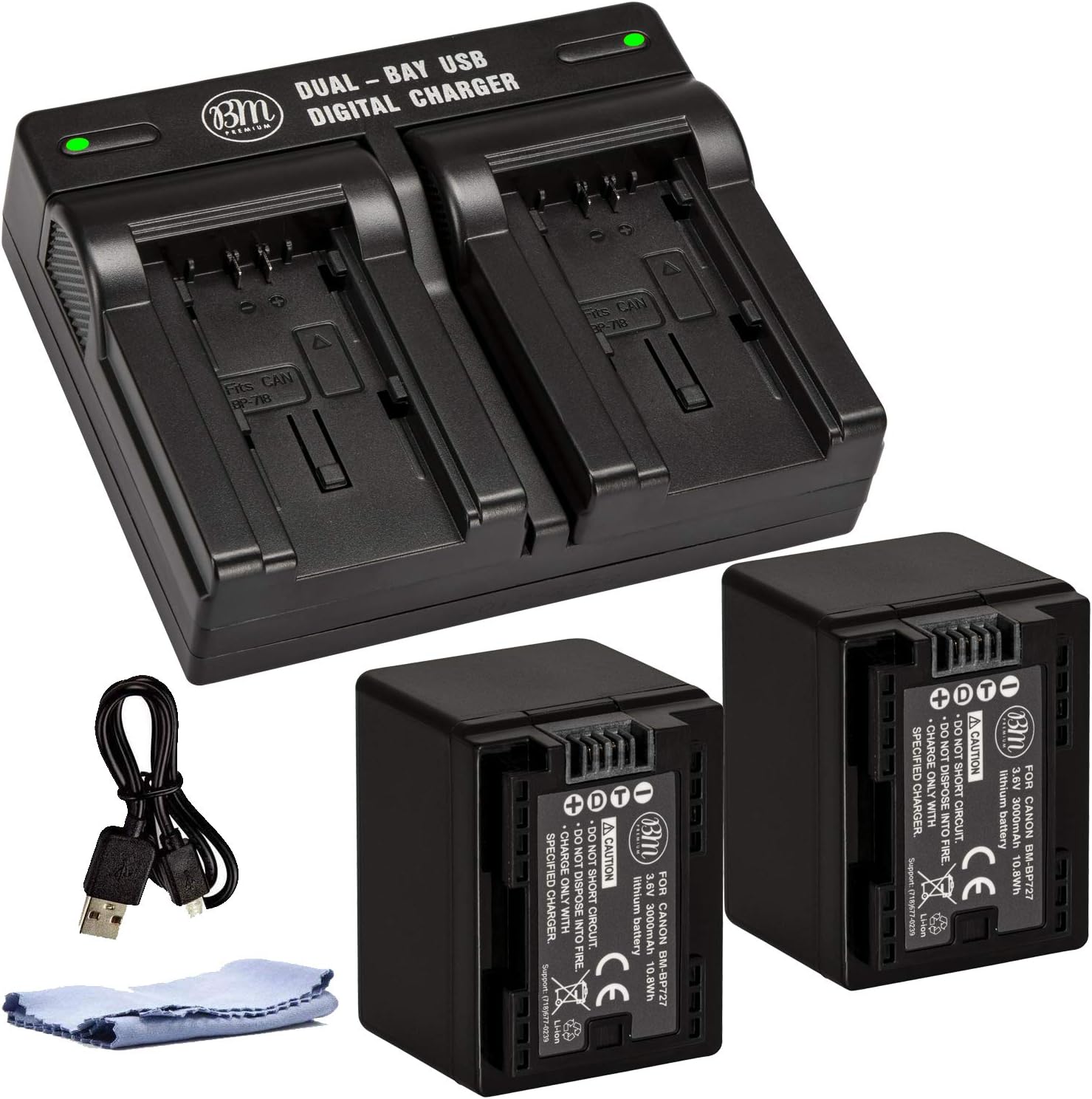 BM Premium 2 BP-727 Batteries and Dual Charger for Canon Vixia HFR80 HFR82 HFR800, HFR70, HFR72, HFR700, HFR32, HFR300, HFR40, HFR42, HFR400, HFR50, HFR52, HFR500, HFR60, HFR62, HFR600 Camcorder : Camera & Photo