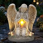 IDEA SHOW Solar Angel Garden Statue Outdoor Decor Cemetery Decorations for Grave Praying Angel Figurines with LED Light for Outdoor Lawn Yard Patio Decor Memorial Gifts for Women, Mom, Grandma