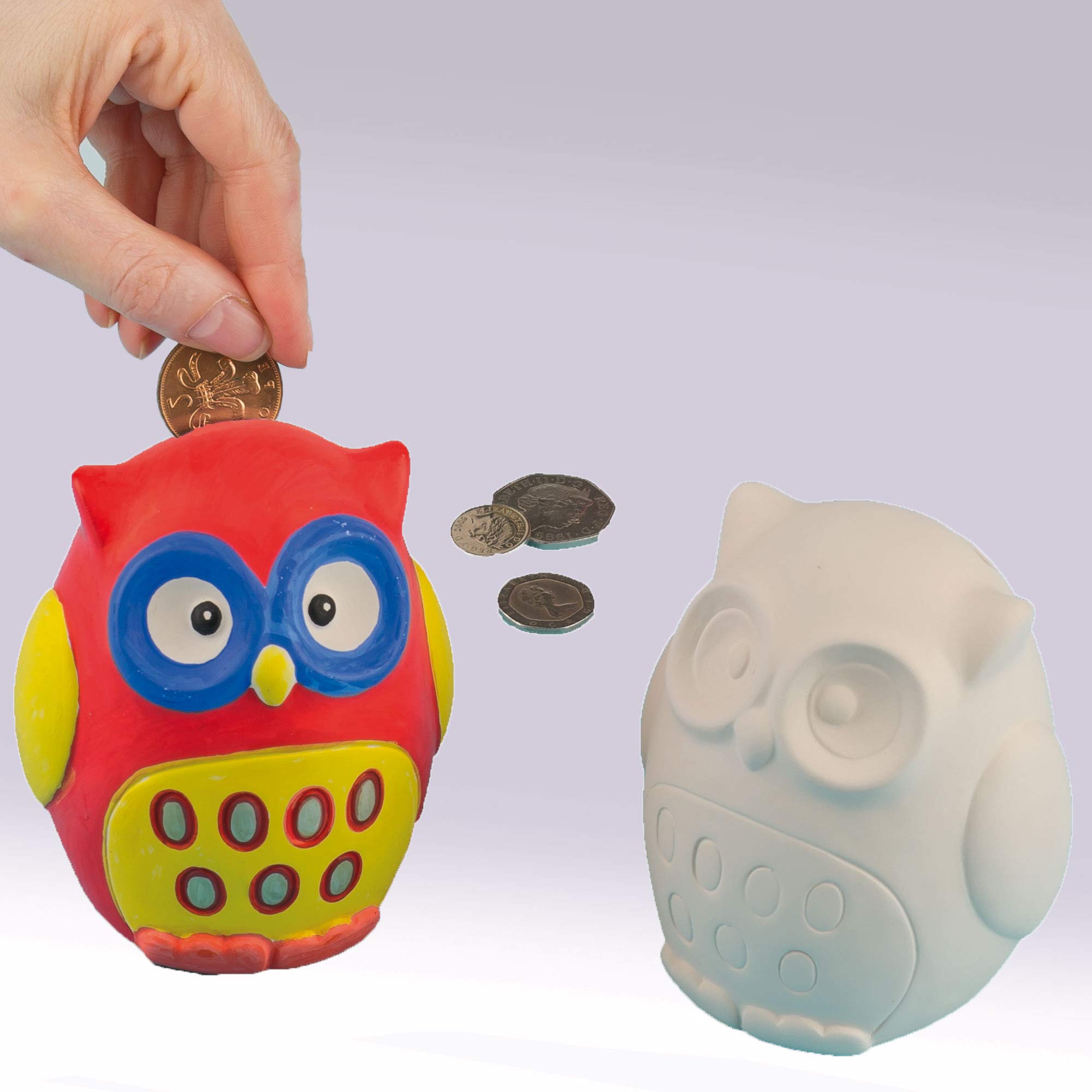 Baker Ross ET1862 Owl Ceramic Coin Banks (Box Of 2) For Kids To Decorate,10cm