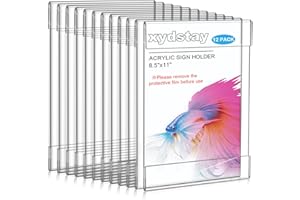 xydstay 12pack 8.5 X 11 Wall Mount Acrylic Sign Holder with Tape, Clear Plastic Sign Holder, Menu Holder, Unbreakable Table Sign Holder for Restaurant, Office, School, Store and Home Use