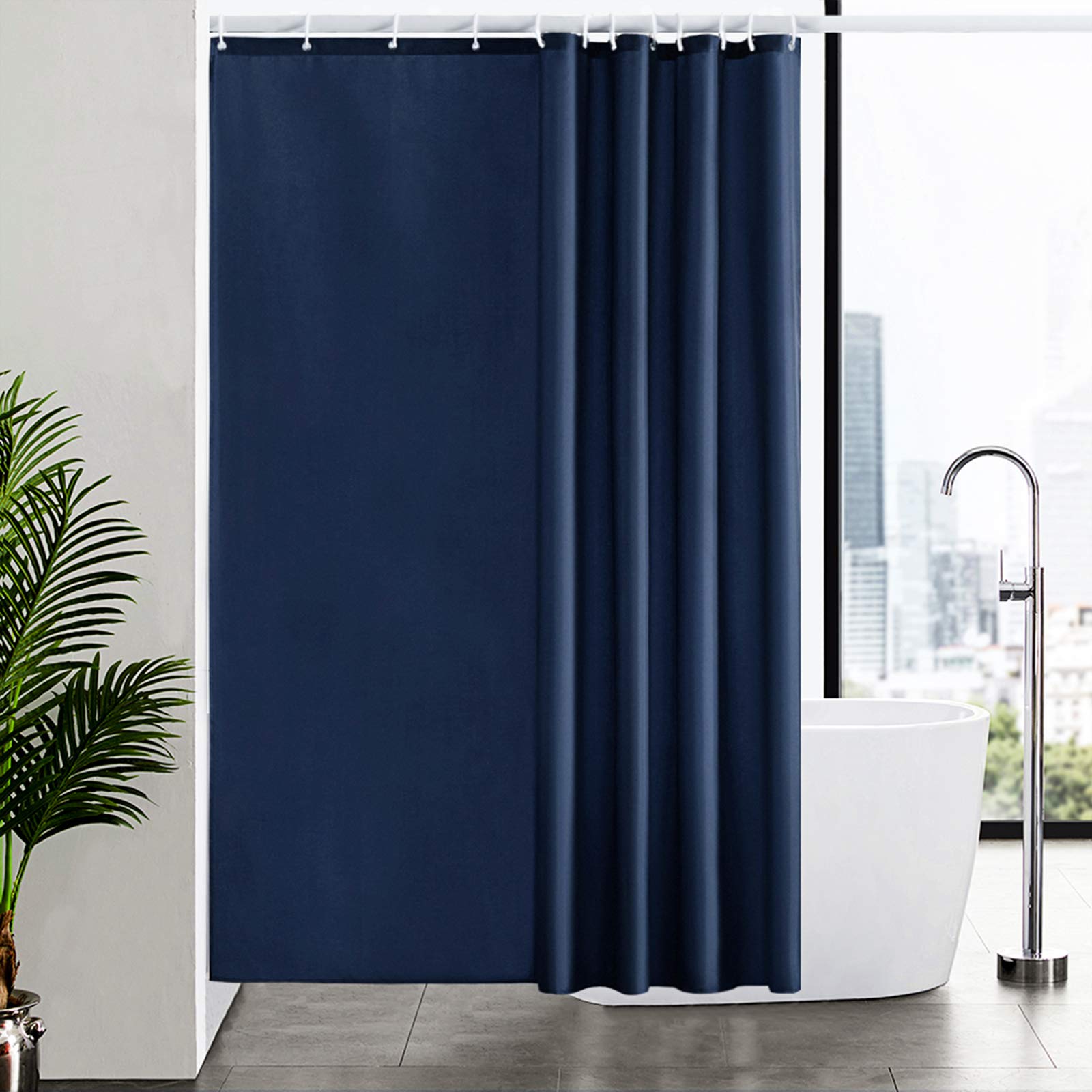 Furlinic Shower Curtain With Hooks Extra Long 100% Polyester Bathroom Shower Curtains Waterproof Navy 180 x 200cm 72x78 Inch.
