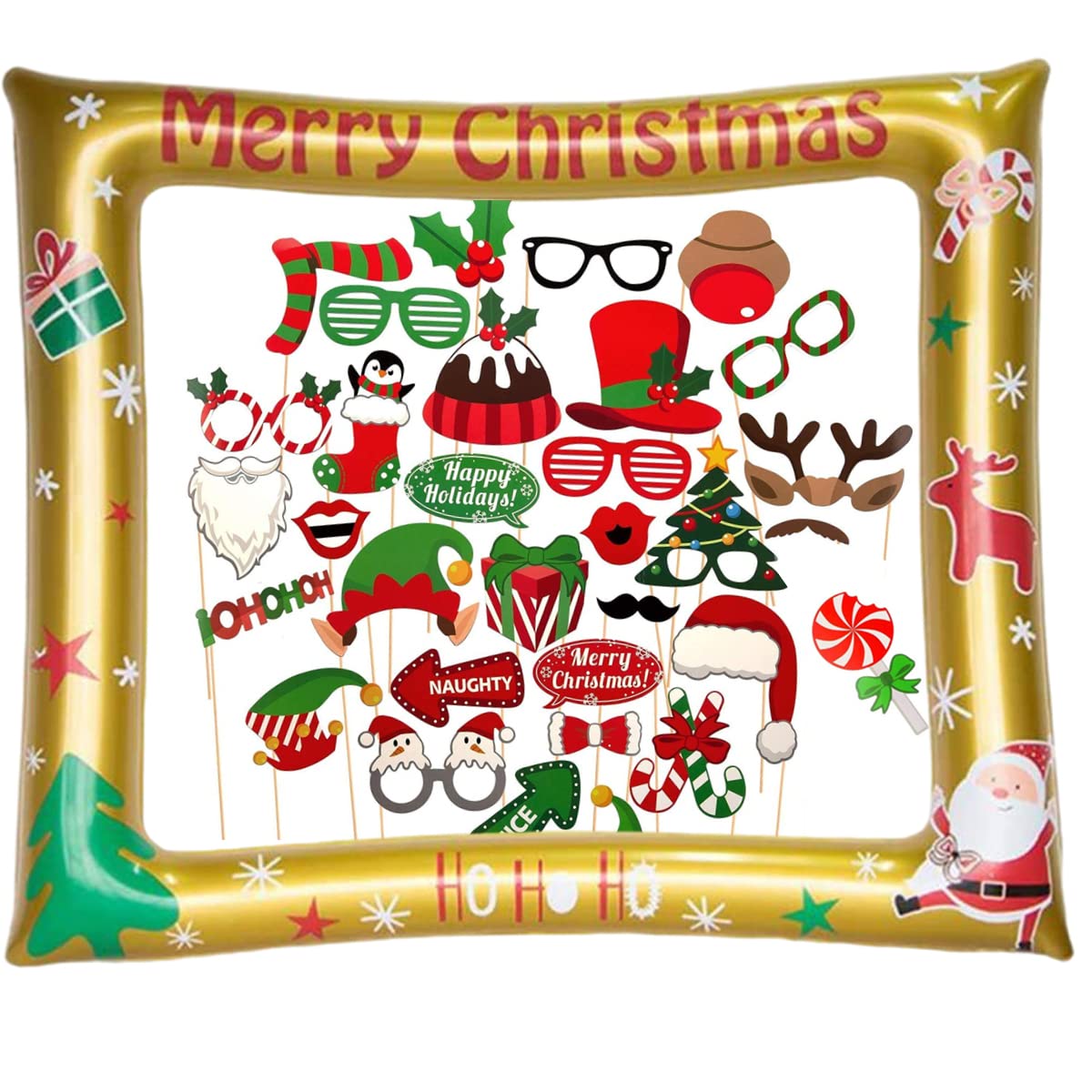 Aisszhao Christmas Inflatable Photo Booth Inflatable Selfie Frame for Christmas,Picture Frame for Xmas Family Party,Giant Props Frame Celebration Blow Up Party Prop,Xmas Party Game Accessories Supply