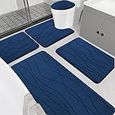 YIHOUSE Memory Foam Blue Bathroom Rug Sets 5 Piece, Ultra Absorbent Bath Mat for Bathroom - Non-Slip Machine Washable & Dry Quickly, 5 Piece Bathroom Mat Set, Navy Blue
