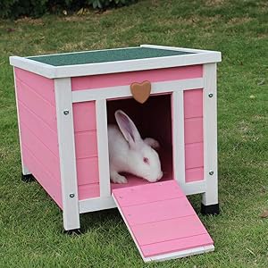 ROCKEVER Cat House Outside, Weatherproof Rabbit Hutch Small, Wooden Small Pet House and Habitats