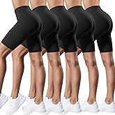 Coume 5 Pack Biker Shorts for Women 8 Inch High Waisted Tummy Control Spandex Yoga Workout Shorts Running Athletic Gym
