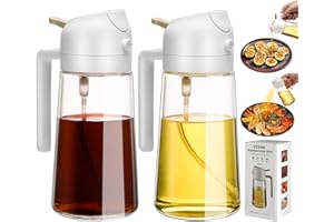 VZZNN 2 Pack Olive Oil Sprayer for Cooking - 2 in 1 Oil Dispenser and Oil Sprayer - 16.5oz/470ML Glass Spray Bottle with Premium Nozzle,Leak Proof Oil Dispenser Bottle for kitchen,Air Fryer,Salad,Grilling