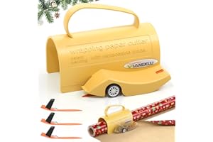 VIANEKLU Wrapping Paper Cutter, Gift Wrap Cutter Slider Tool with 3 Replaceable Blades, Paper Roll Cutter with Wheel & Handle for Christmas Birthdays & Holidays Gifts Wrapping, Unique Wrap Supplies