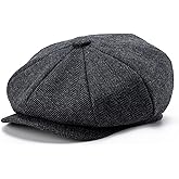 BOTVELA Men's 8 Panel Wool Blend Newsboy Flat Cap Herringbone Tweed Hat