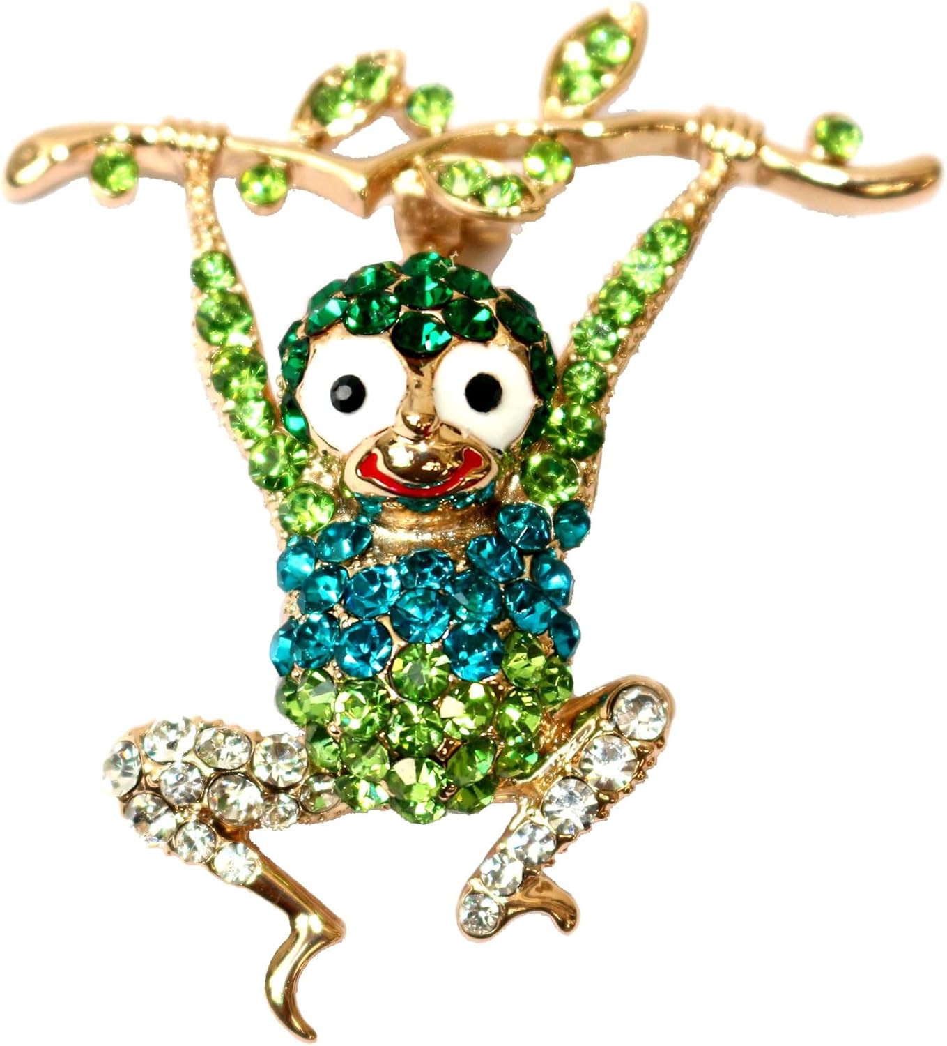 Navachi 18k Gold Plated Green Crystal Monkey Az7307b Brooch Pins