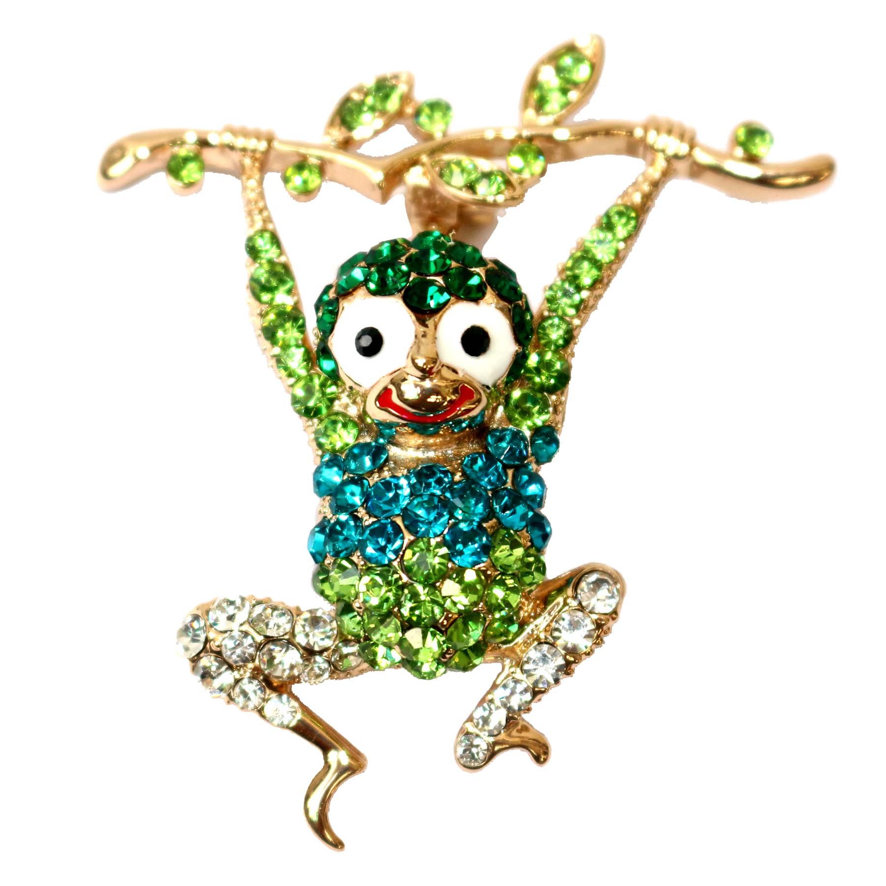 Navachi 18k Gold Plated Green Crystal Monkey Az7307b Brooch Pins