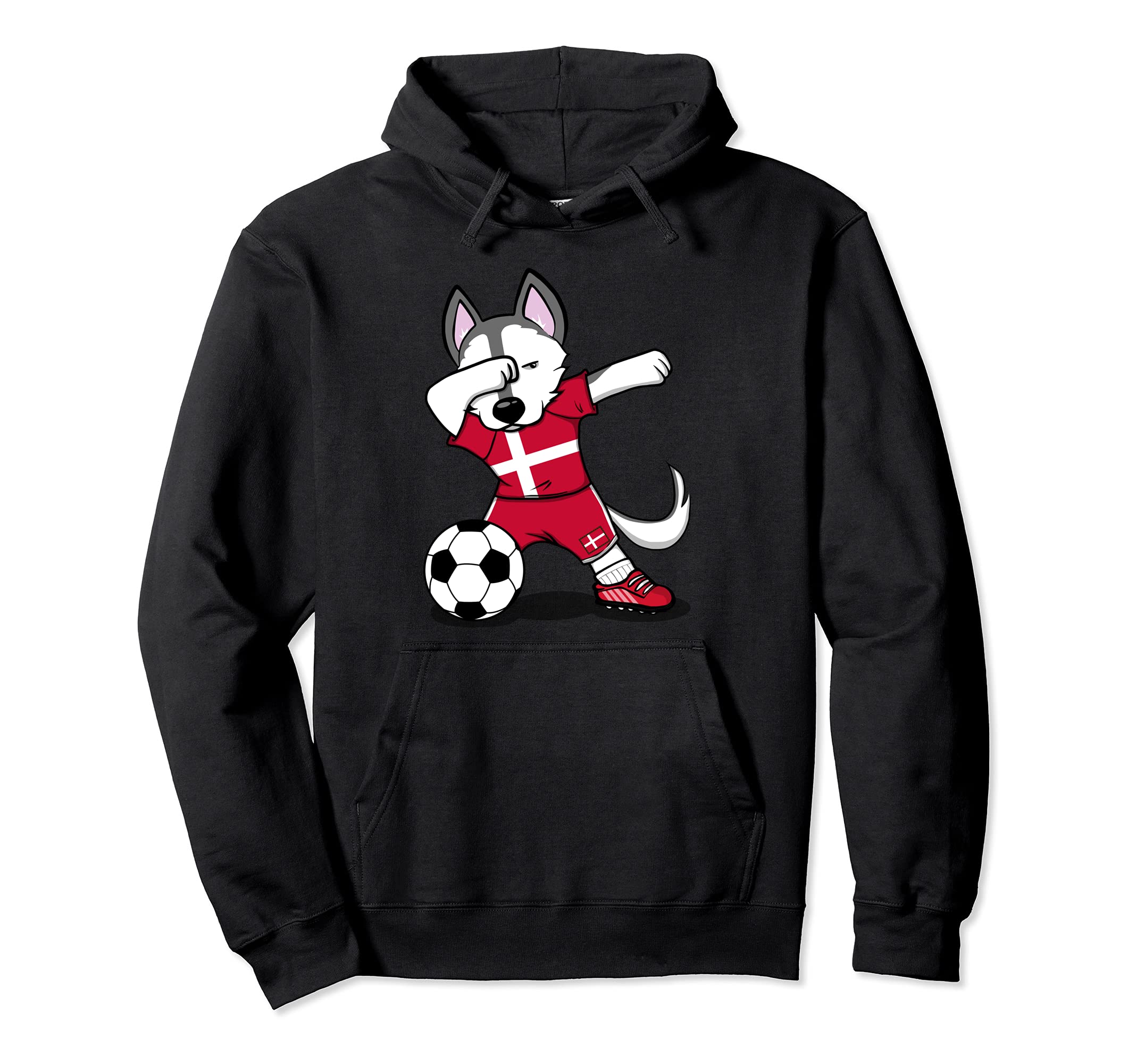 Funny Dabbing Husky Dog Denmark Football Danish Flag Soccer Pullover Hoodie