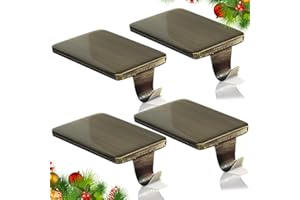 HMASYO Christmas Stocking Holders for Mantle Set of 4, Heavy Duty Cast Iron Stocking Hangers Base, Low Profile Weighted Stocking Holder Hooks for Fireplace Tabletop Shelf Christmas Decoration, Bronze