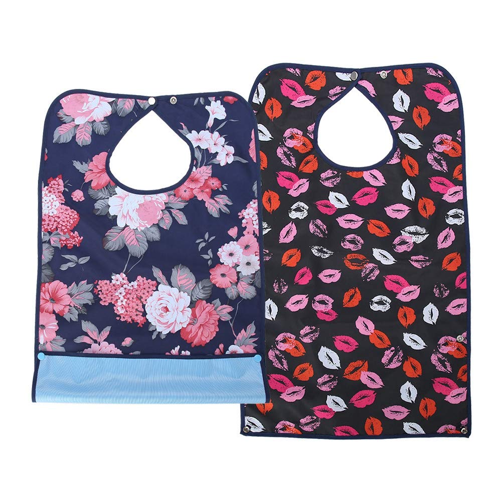 Adult Bibs for Women Men Waterproof PVC Mealtime Bib Double Layer Elder Dinning Clothes Protector Elder Bib Protects Clothes from Spilled Foods, Snap Fastener Design