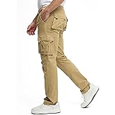 VOPOKER Cargo Pants for Men Cotton Fabric 6 Deep Pockets Straight-Leg Design Work Pants for Men Khaki 38