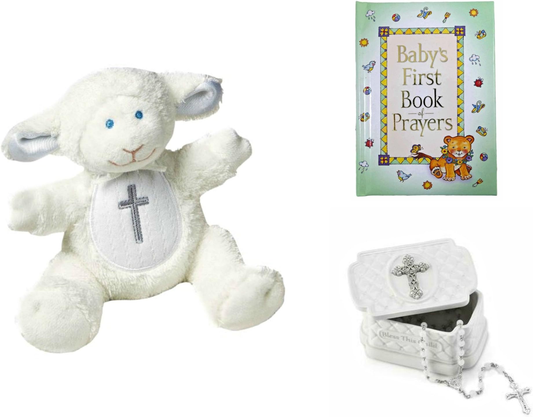 Baby Christening Baptism Gift Set - Keepsake Box Rosary Lamb and Book of Prayers by Heartfelt Gifts