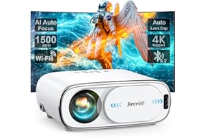 Projector [AI Auto Focus/Auto Lens Cap] Outdoor-Projector-4K with WiFi 6 and Bluetooth: 1500 ANSI Portable Projector with Auto 6D Keystone & Zoom, Jimveo Native 1080P Movie Proyector 2025 Upgraded