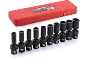 CASOMAN 10 PCS 3/8" Drive Deep Standard Universal Impact Socket Set, 6 Point, CR-MO, Metric,10-19mm