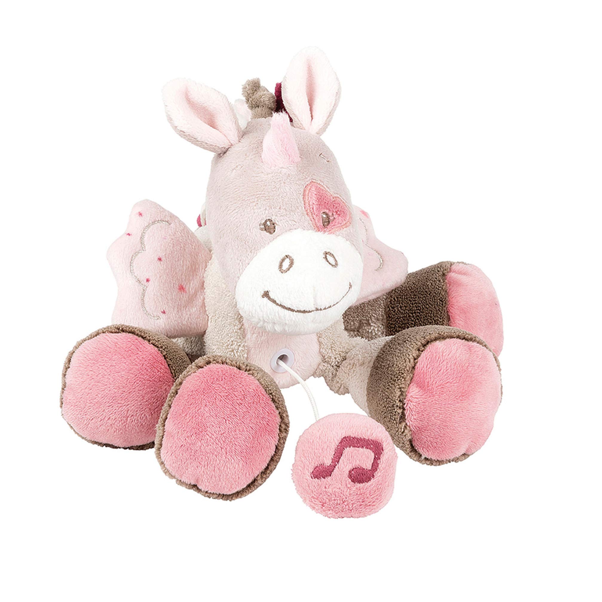 Nattou Mini Musical Soft Toy, Jade The Unicorn, "La-Le-Lu" Melody, 24 x 14 x 7 cm, Nina, Jade and Lili, Beige/Pink, 987097