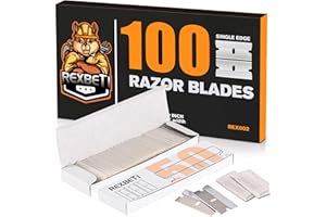 REXBETI 100PCS Single Edge Razor Blades, Industrial Razor Blades for Scraper, Suitable for Removing Labels, Decals, Stickers and Old Paint