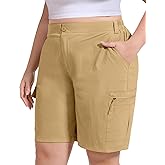 FOREYOND Women's Plus Size Golf Shorts Quick Dry 9'' Hiking Cargo Shorts Athletic Casual Summer Bermuda with Pockets