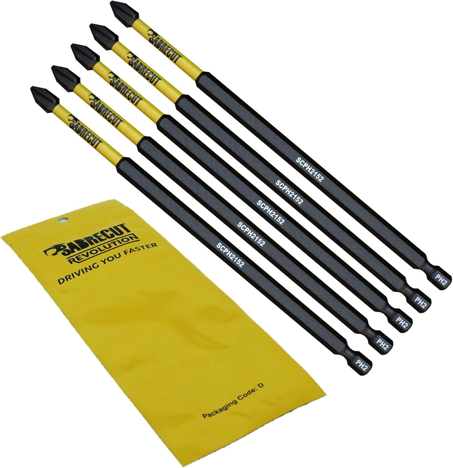 5 x SabreCut SCPH2152_5 152mm PH2 Magnetic Impact Screwdriver Driver Bits Set Phillips Heavy Duty, 1/4 inches