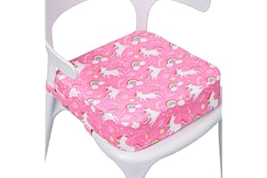 E1F1NN DOT Toddler Booster Seat for Dining Table, Portable Kids Booster Seat with Safety Buckles, High Cushion for Travel with Non-Slip Bottom (Pink Unicorn)