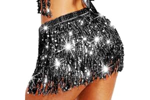 Nicute St Patrick‘s Day Skirt Sparkly Sequin Skirt Disco Rave Fringe Wrap Dance Costume for Women