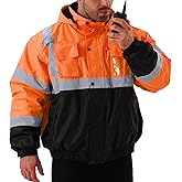 fortresswear Hi Vis Safety Jackets for Men Waterproof Class 3 Reflective Construction Jacket for Winter Bomber Jacket