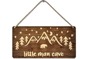 YOHIYE Little Man Cave Sign Woodland Nursery Wall Decor for Baby Boys Rustic Bear Forest Animal Wood Signs, Nursery Room Decor for Boys Bedroom Farmhouse Sign Wooden Wall Art 12x6 Inch