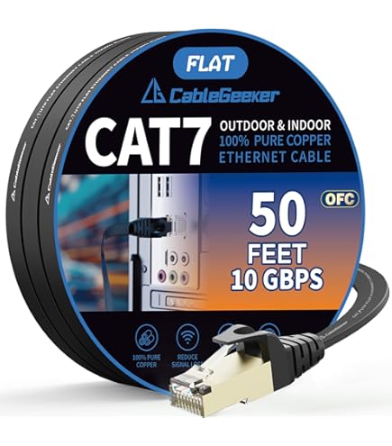 Cat 7 Ethernet Cable 50 Ft Blue - Shielded S/FTP Network Patch Cord For Gigabit & 10GbE