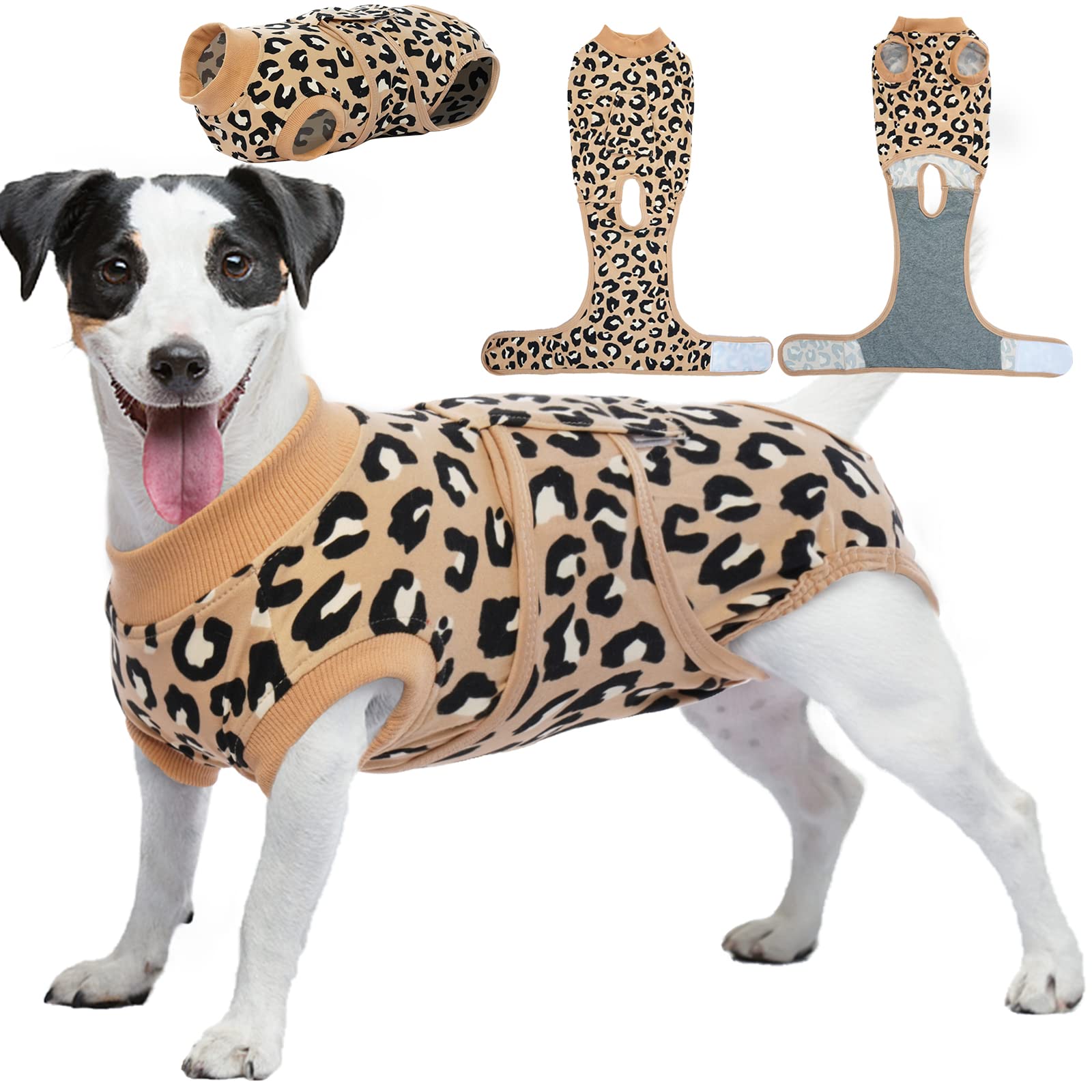 Kuoser Dog Surgery Recovery Suit, Dogs Recovery Suits for Female Spay and Male Neuter, Dog Onesie for After Surgery Post-Op Care, Puppy Post Body Vest Prevent Licking, Leopardbrown XS