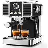SECPOEDR 20Bar Semi Automatic Retro Espresso Machine with Milk Frother | PID Temperature Control &amp; Visible Pressure Gauge,Cafetera Expresso for Latte,Cappuccino,50oz Water Tank, Black