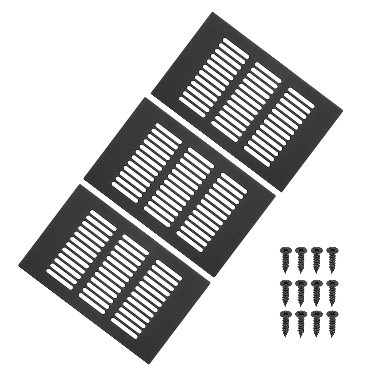 PATIKIL 6 x 4 Inch Door Air Vent Cover, 2pcs Aluminum Grille Ventilation Cover Louvered with Mounting Screws for Cabinet Wardrobe Door, Black