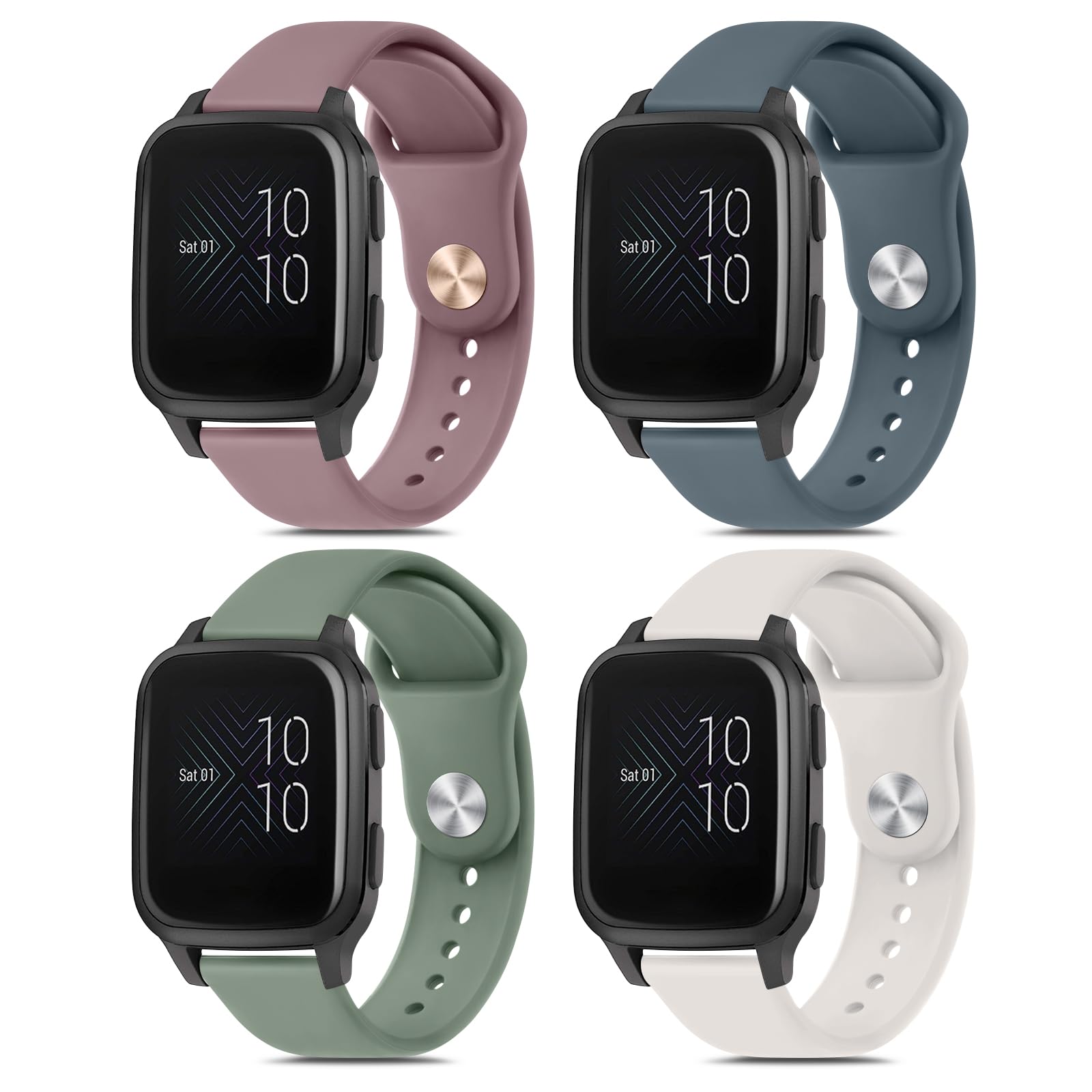 4-Pack Compatible with Garmin Venu Sq 2 Music, 20mm Soft Silicone Replacement Strap for Forerunner 55/645/245, Venu 2 Plus