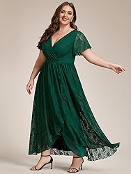 Ever-Pretty Plus Women's V Neck Ruffles Sleeves