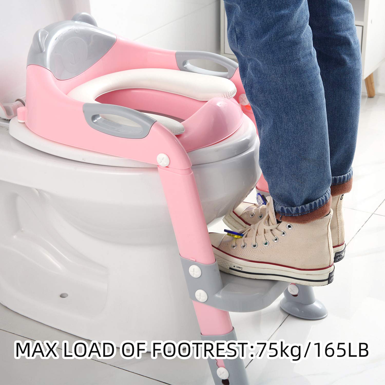 Potty Training Seat Ladder Girls, Toddlers Toilet Training Potty Seat, Kids Potty Training Toilet Seat with Ladder (Gray/Pink) : Baby