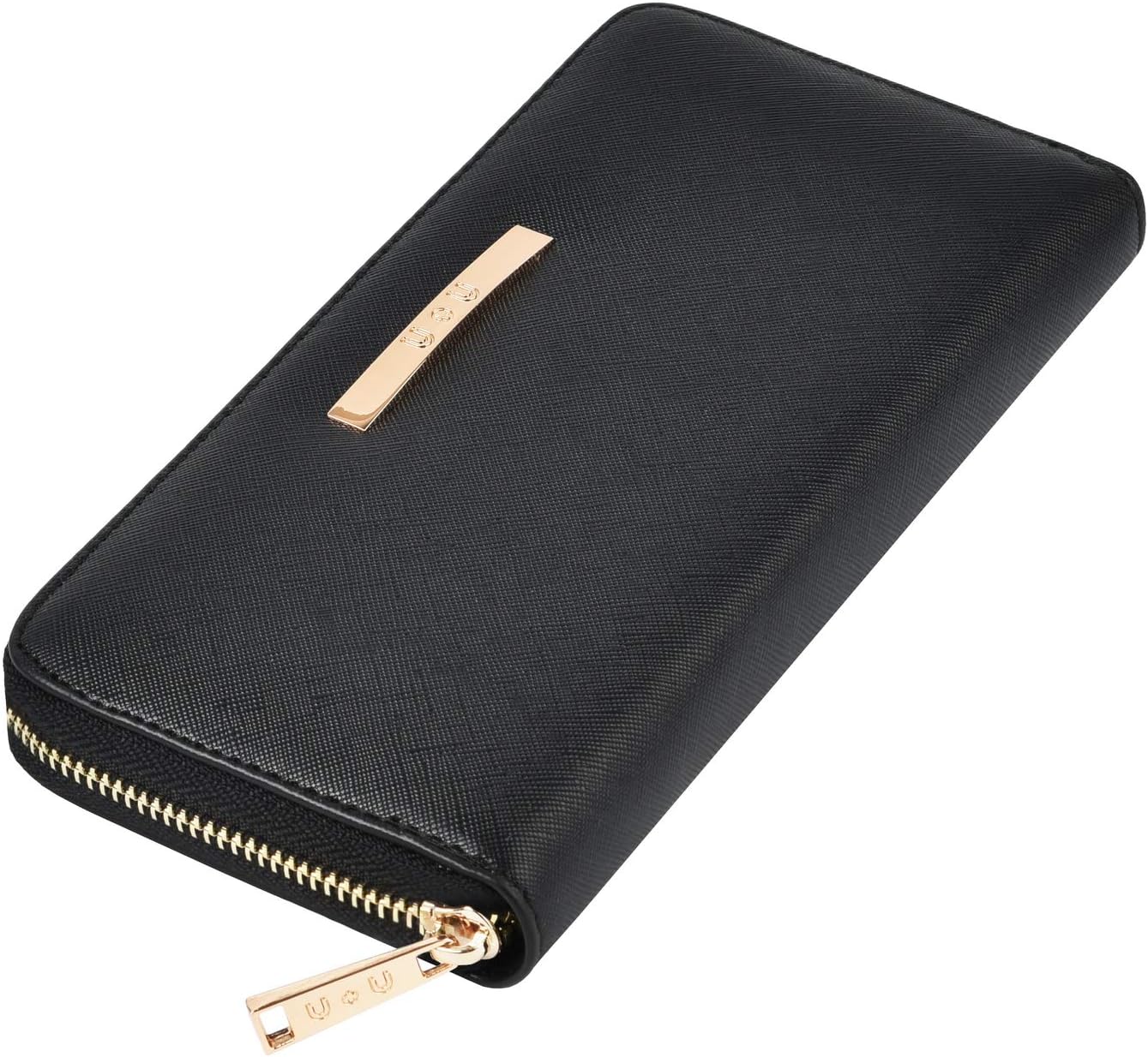 INCX Women's RFID Blocking Large Capacity Wallet Leather Zip Around Purse Clutch Card Holder Wallet(Black)