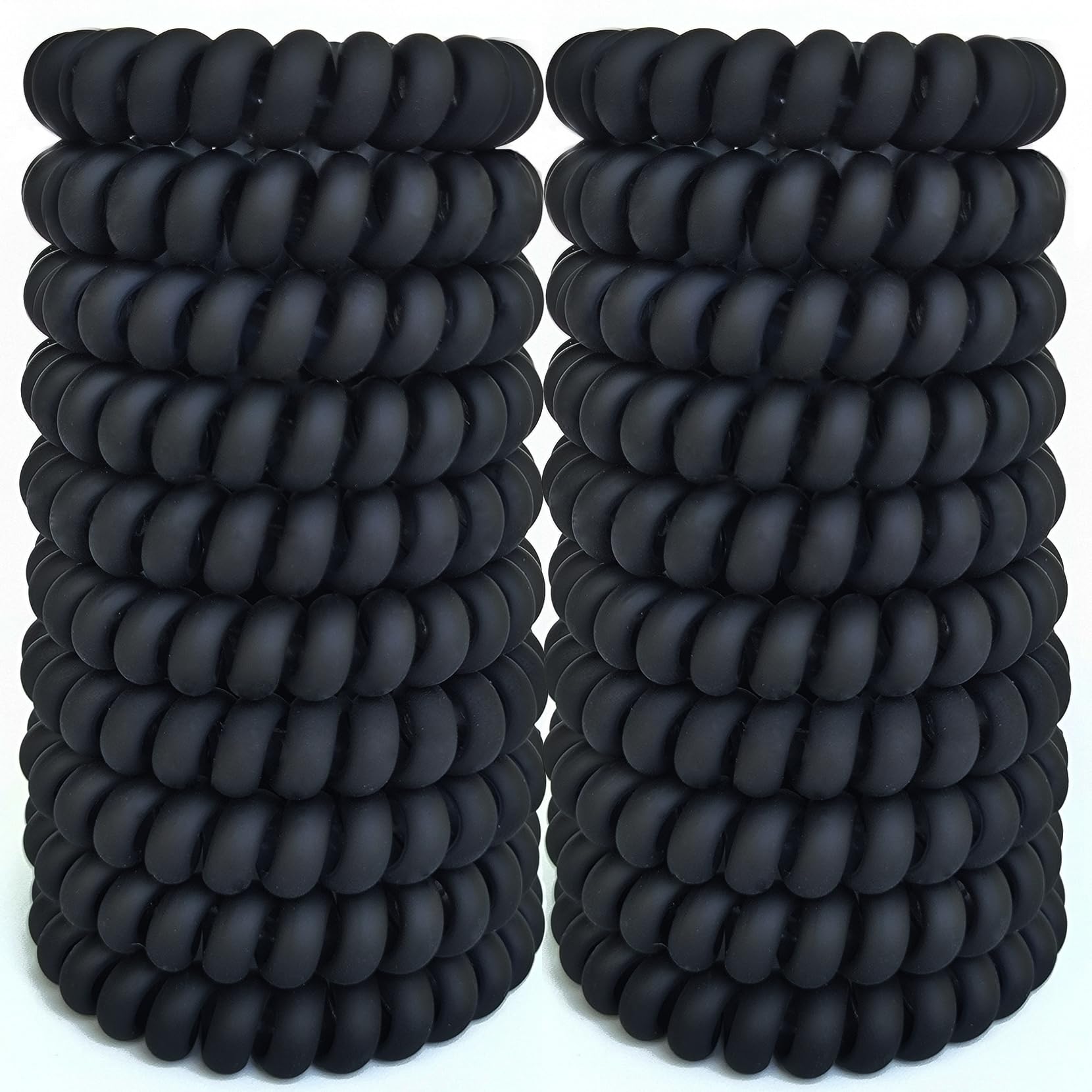 Photo 1 of Leenchiry 20 Pieces Traceless Spiral Hair Ties No Damage Elastics Coil Hair Bands No Crease Phone Cord Bands Plastic Hair Bands Spiral Bracelets Ponytail Holders for Women and Girls - Matte Black