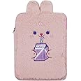 RARITYUS 9-11 Inch Plush Cute Rabbit Laptop Sleeve Bag iPad Protective Case Tablet Cover Notebook Storage Bag for Women Girls