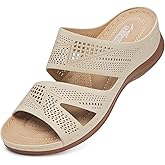 SHIBEVER Wedge Sandals for Women Summer Dressy Comfortable Slip On Casual Open Toe Hollow Out Low Wedge Sandals