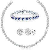 Gemsme 18K White Gold Plated Cubic Zirconia Tennis Necklace/Bracelet/Earrings Sets for Bride Bridesmaid Women Jewelry Set