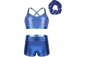 Lorilida Girls 3 Pieces Dance Outfit Sport Crop Top Bra with Shorts Hair Tie Set Gymnastics Workout Tracksuit