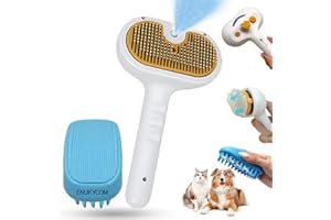 ENUKYCOM Self Cleaning Steam Brush for Cat Dog, 4 in 1 Pet Brushes for Shedding & Grooming, Bath Massage & Water/Mist Slicker Brush for Long Haired Cats & Dogs- Pet Grooming Brushes with Spray for Cats
